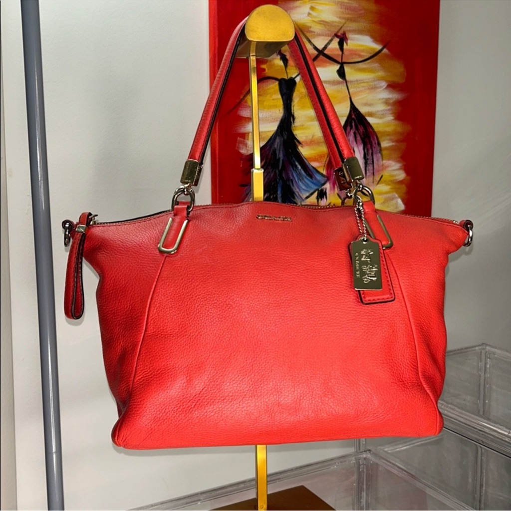 Coach Vibrant Red Leather Tote Comes W/ Original Leather Hang Tag Only Not Metal